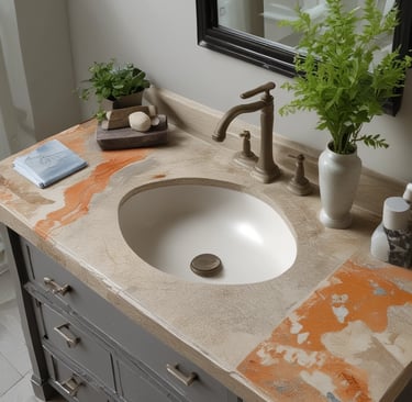 A close-up view of a smooth, creamy beige marble surface featuring intricate patterns and natural veining that give it a luxurious appearance.