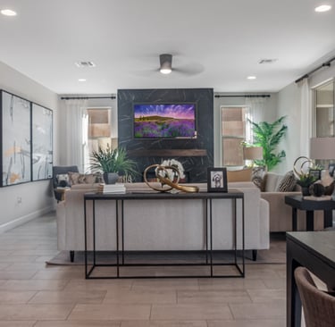 a living room with a couch and a television