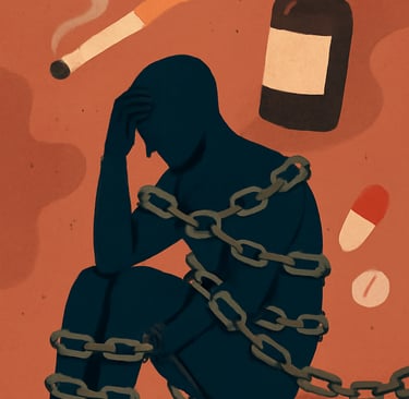 Animation of what it feels like to be caught in additions like alcohol, pills and smoking. 