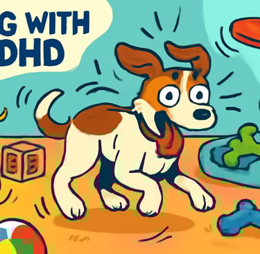 Animated potratit of a dog which seems to be oversimulated replicating ADHD