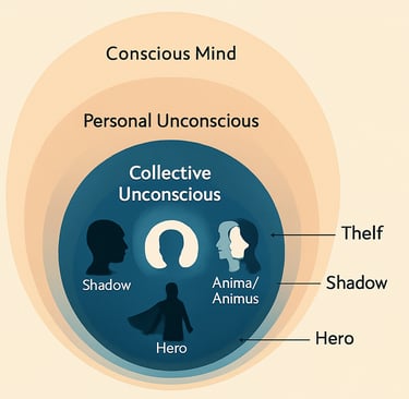 A light diagram of the concept of three consciousness and its components