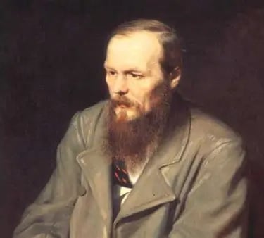 A colourful potrait of the russian writer Dostoevsky with his glories blonde beard