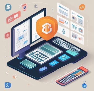 A futuristic digital display featuring various popular web browser icons. The icons are arranged in a semi-circle on a vibrant, abstract background with a keyboard surface below them. The text 'Chat GPT' is displayed above the icons.