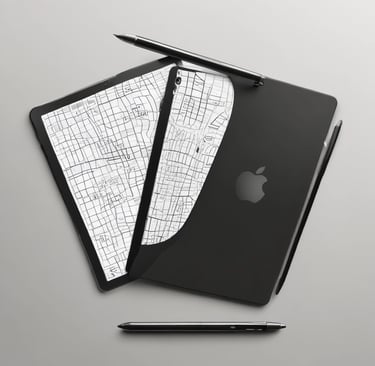 A close-up view of technology devices including a black tablet with a prominent logo, a white smartphone, a camera lens, and a stylus on a white surface.