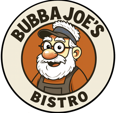 The Bubba Chef Logo which is a jovial, old cartoon character with white hair and a white beard.