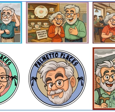 A gallery of caricatures from some of E.B and Opa’s road trips.