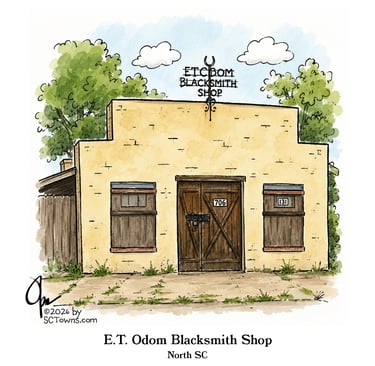 Digital watercolor by Opa of the old E.T. Odom Blacksmith Shop in North SC