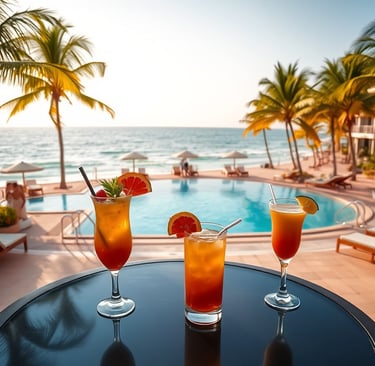 Resort all inclusive de luxo à beira-mar no Brasil com piscina, palmeiras e vista para o oceano