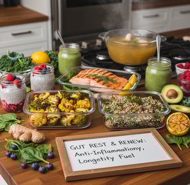 Gut rest diet foods for longevity including anti-inflammatory ingredients and meal preparation