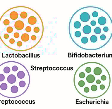 Illustration of probiotic bacteria clusters with labels