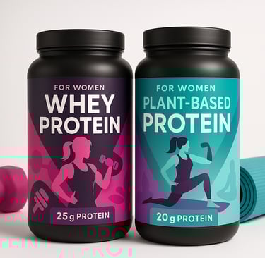 Various protein powder containers designed specifically for women's nutritional needs