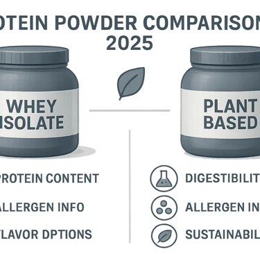 Various protein powder containers showing different types for 2025 buyer guide