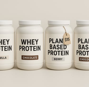 Budget-friendly protein powder containers for beginners including whey and plant-based options