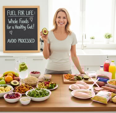 Colon cancer survivor with healthy foods while avoiding processed meats and inflammatory foods