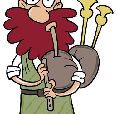 a cartoon character playing the bag pipes
