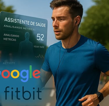 Corredor visualizando métricas de saúde em realidade aumentada.