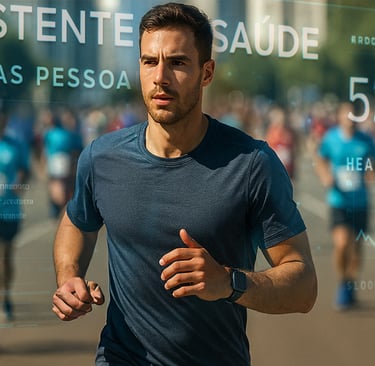 Corredor acompanhando dados de saúde em painel transparente