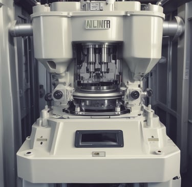 Close-up of advanced pneumatic milling machinery processing olive pits with precision.