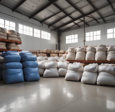 Stacks of standardized olive pit granules ready for industrial use.