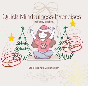 a woman practicing quick mindfulness exercises with a Christmas tree