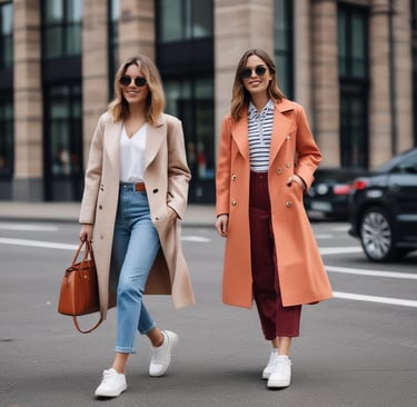 A stylish streetwear outfit displayed on a city sidewalk.