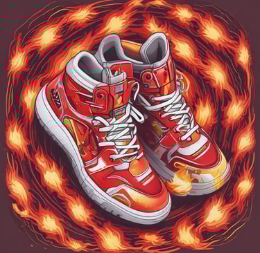 A close-up of trendy sneakers on a vibrant urban background.