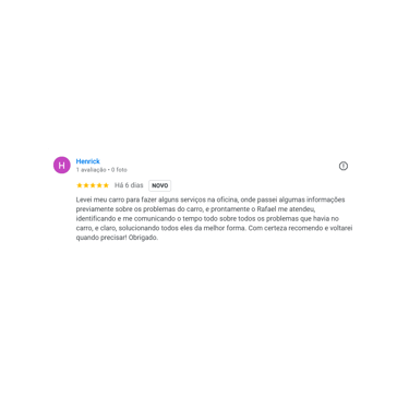 Print de avaliação do Google, cliente Henrick