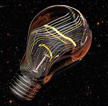 Ampoule avec ciel étoilé pour représenter la création d'instruments de musique