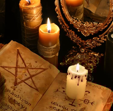 Candles and spellbook image symbolizing the Occult Edition of Trivia from the Grave