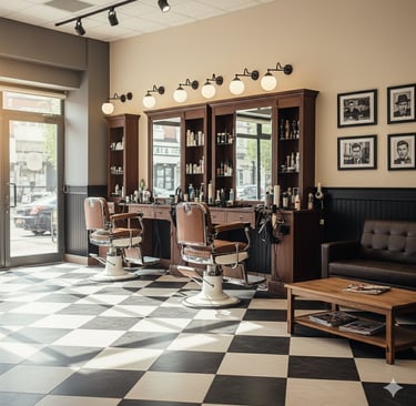 a salon with a checkered checkered flooring