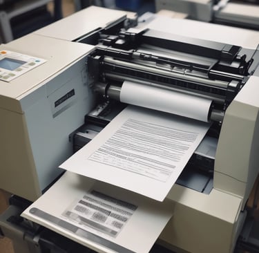 An office printer that is printing test pages