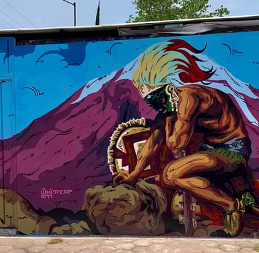 street art of the myth of Popocatépetl and Iztaccíhuatl