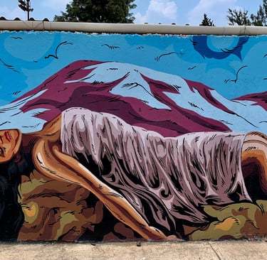 street art of the myth of Popocatépetl and Iztaccíhuatl