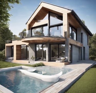 a house with a pool and a pool in the foreground