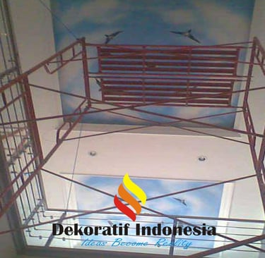 Jasa Cat Plafon Gedung Motif Awan 