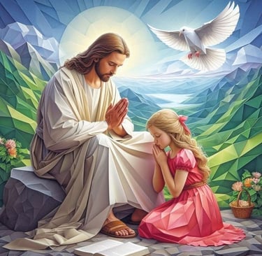 A young girl confessing to Jesus