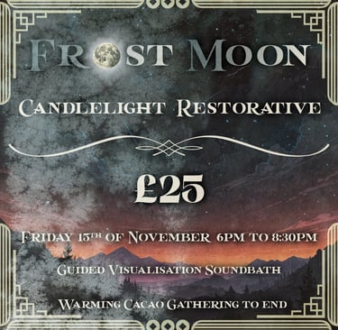 a flyer with a night and lanscape mountain scene for a sound bath event
