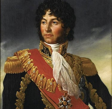 Oil painting portrait of Joachim Murat in a French Napoleonic military uniform with gold epaulettes.