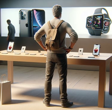 Hombre decidiendo en la Apple Store