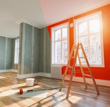 sheetrock room painted with ladder
