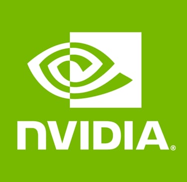 a green and white logo with the words nvidia