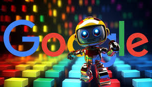 a robot robot with a robot on a colorful background
