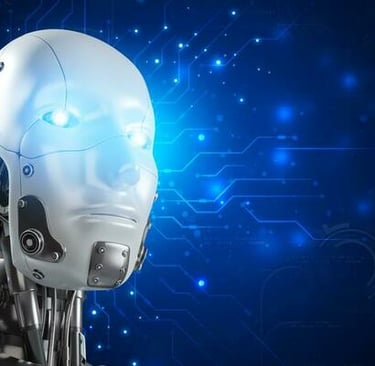 a robot with a glowing head and a glowing blue light