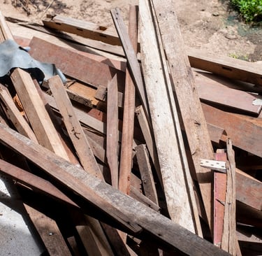 pile of renovation debris - wood, metal and nails