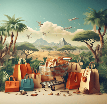 a shopping carton with a carton of bags and a carton of bags