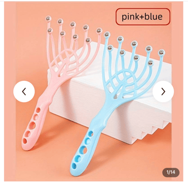 a pink and blue hairbrush with a pink and blue brush