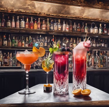 various cocktails on a bar 