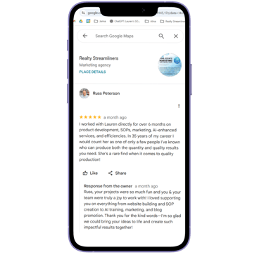 Positive client reviews improve trust and rankings in Local SEO for real estate