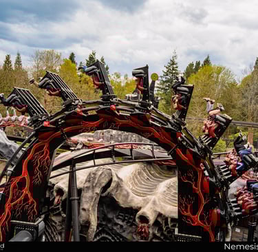 Roller Coaster in an inverted loop with people with legs in the air