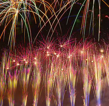 a large group of people watching fireworks in a field